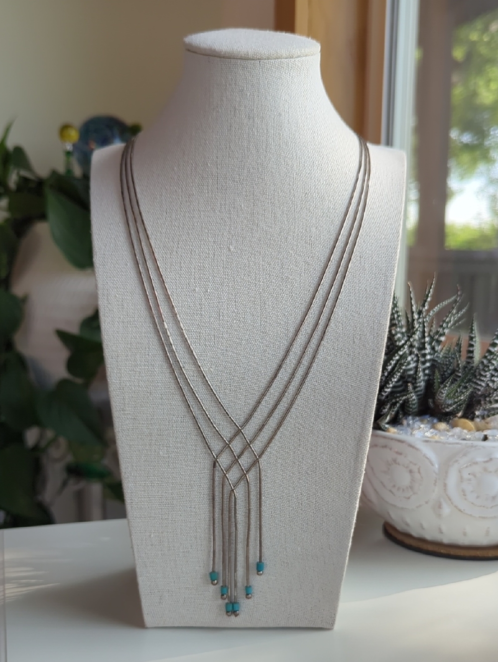 Liquid Sterling Silver Necklace with Turquoise Bead Accents, 20"